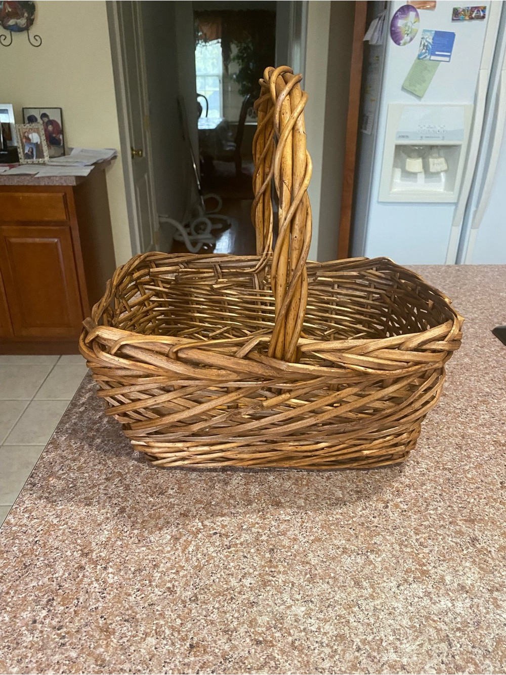Ashland woven willow basket in warm brown with handle